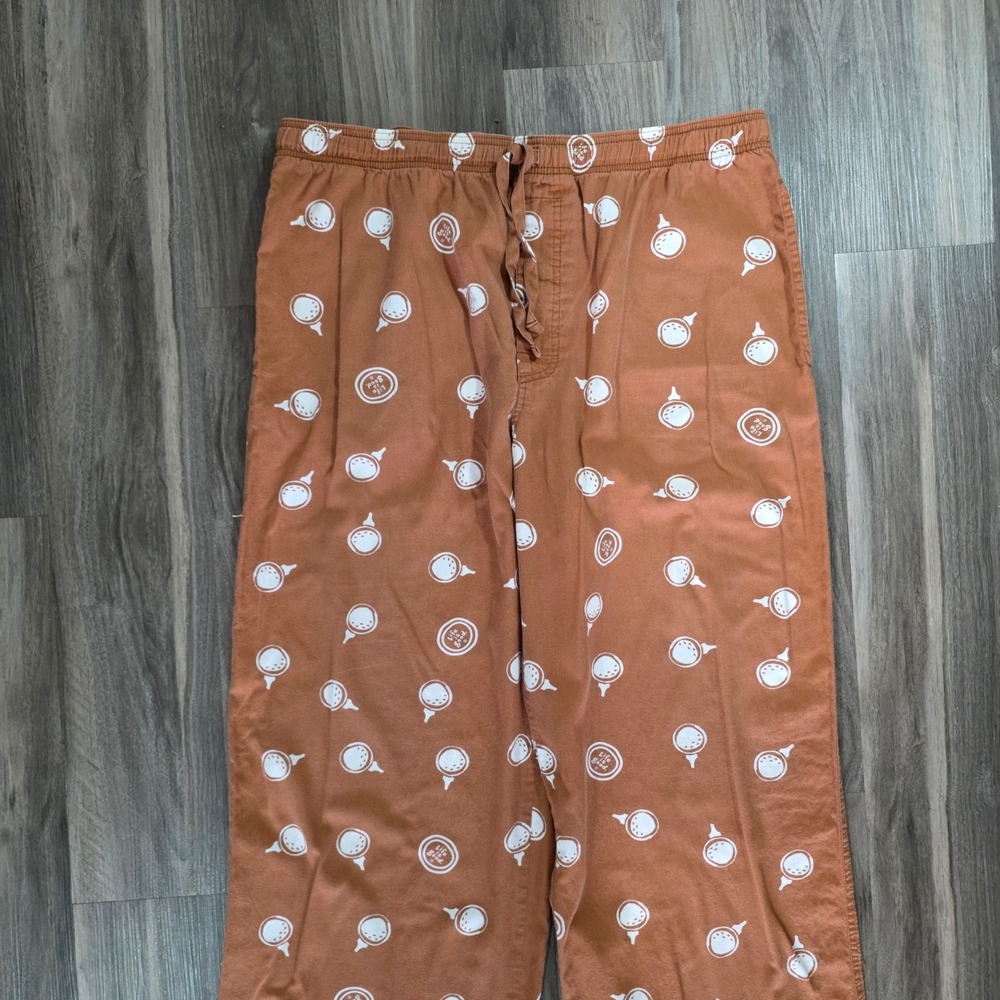 Life is Good Mens XL Pajama Pants Orange Golf Ball Tee Print Cotton Sleepwear